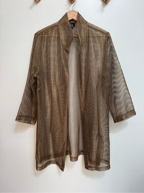 Connie Roberson Metallic Bronze Gold Mesh Net Jacket Women’s Large Elegant Layer